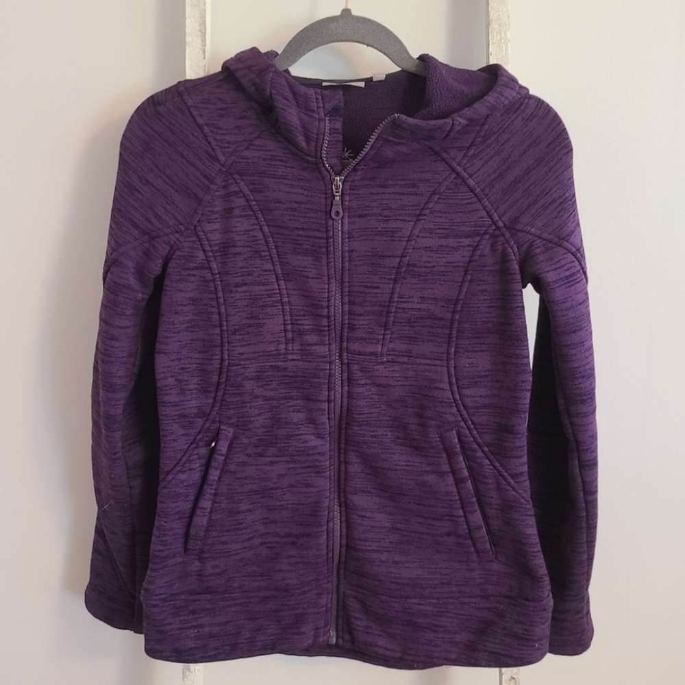 Athleta sweatshirt womens small purple marled full zip fleece hooded - Picture 1 of 5